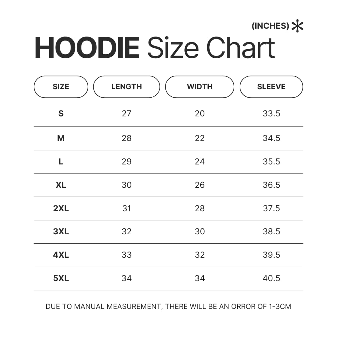 Hoodie Size Chart - Amphibia Merch