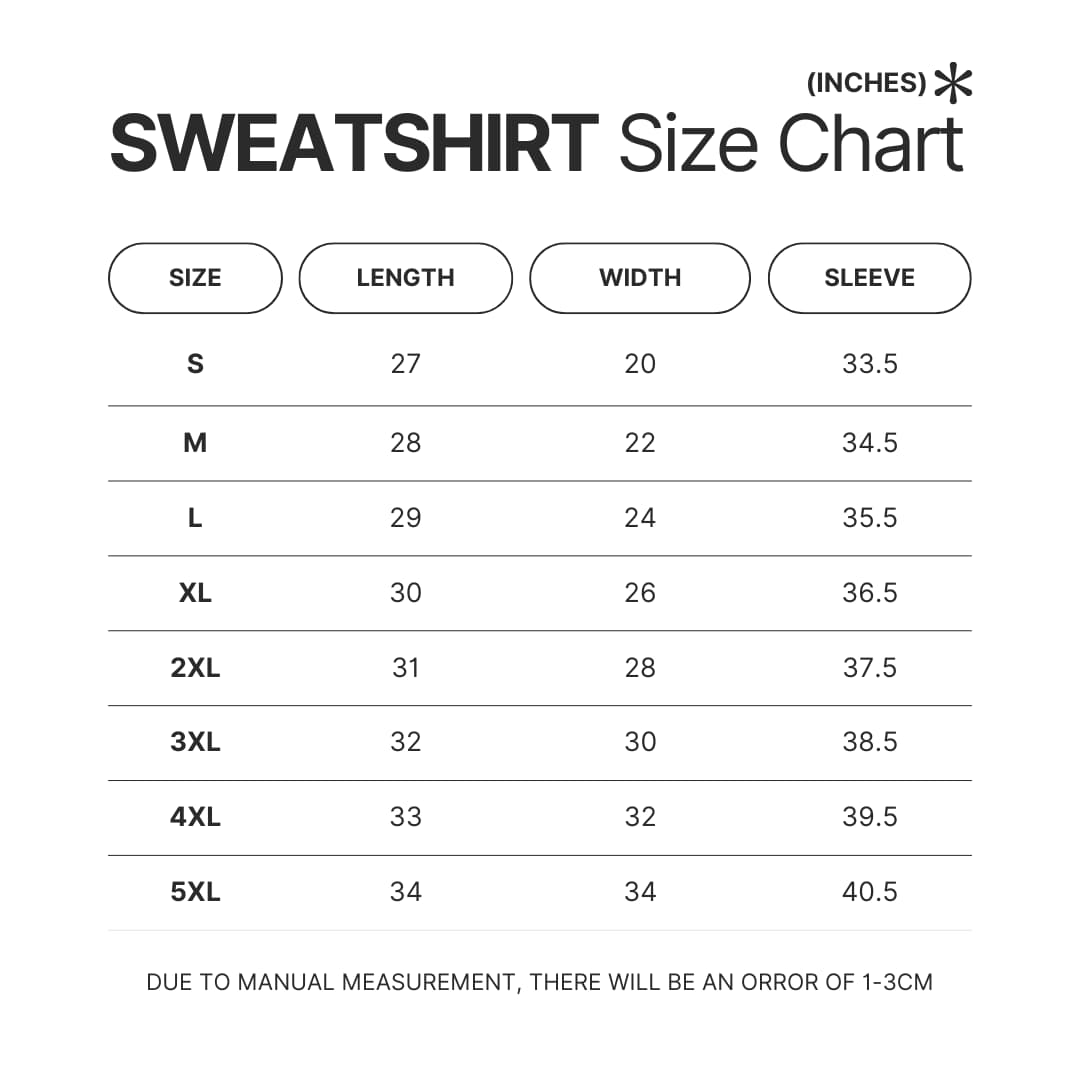 Sweatshirt Size Chart - Amphibia Merch