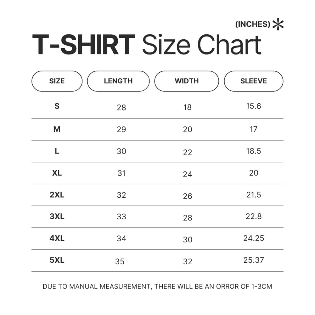 T shirt Size Chart - Amphibia Merch