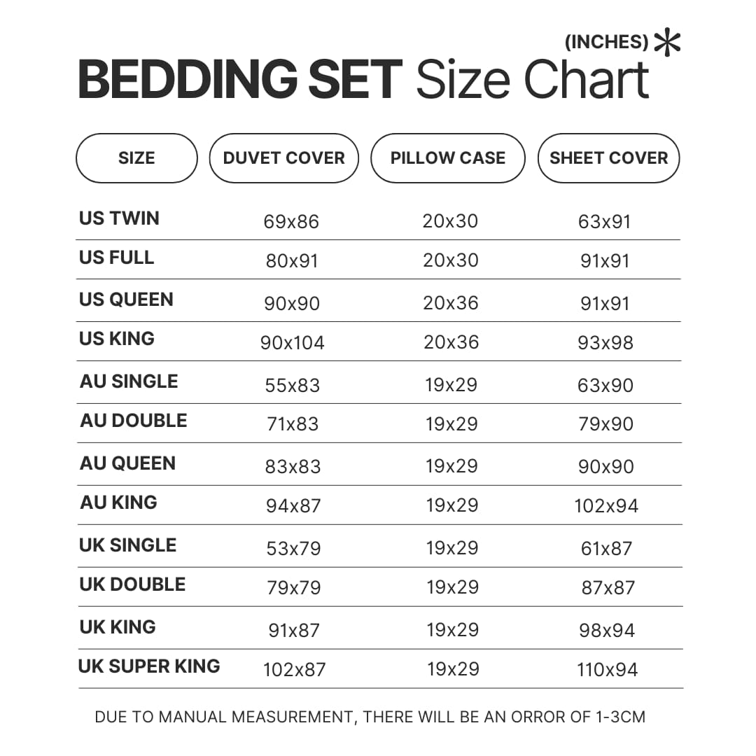 Bedding Set Size Chart - Amphibia Merch